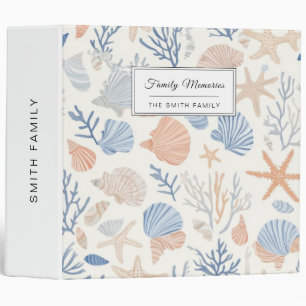 Coastal Seashell Starfish Blue Peach Cream 3 Ring Binder