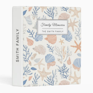 Coastal Seashell Starfish Blue Peach Cream Mini Binder