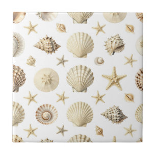 Coastal Seashell Starfish Seamless Pattern Ceramic Tile