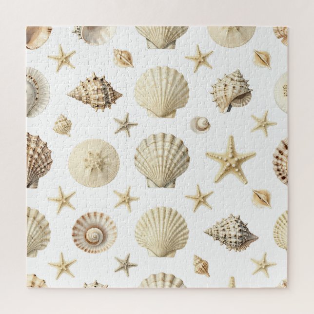 Coastal Seashell Starfish Seamless Pattern Jigsaw Puzzle (Vertical)