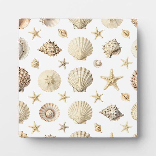 Coastal Seashell Starfish Seamless Pattern Plaque (Front)