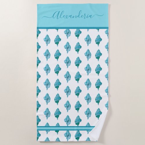 Coastal Seashell Tropical Teal Blue Beach Towel