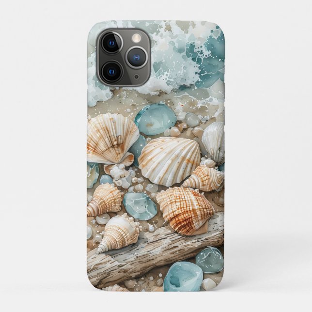Coastal Seashell Watercolor Driftwood Scene Case-Mate iPhone Case (Back)