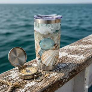 Coastal Seashell Watercolor Driftwood Scene Insulated Tumbler