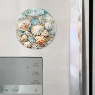 Coastal Seashell Watercolor Driftwood Scene Magnet