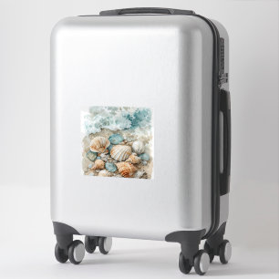 Coastal Seashell Watercolor Driftwood Scene Sticker