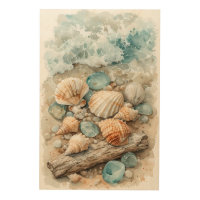 Coastal Seashell Watercolor Driftwood Scene
