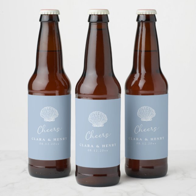 Coastal Seashell Wedding Beer Label (Bottles)