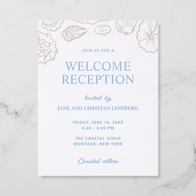 Coastal Seashell Wedding  Letterpress Enclosure Card (Front)