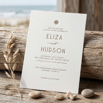 Coastal Seashell Wedding Letterpress Invitation