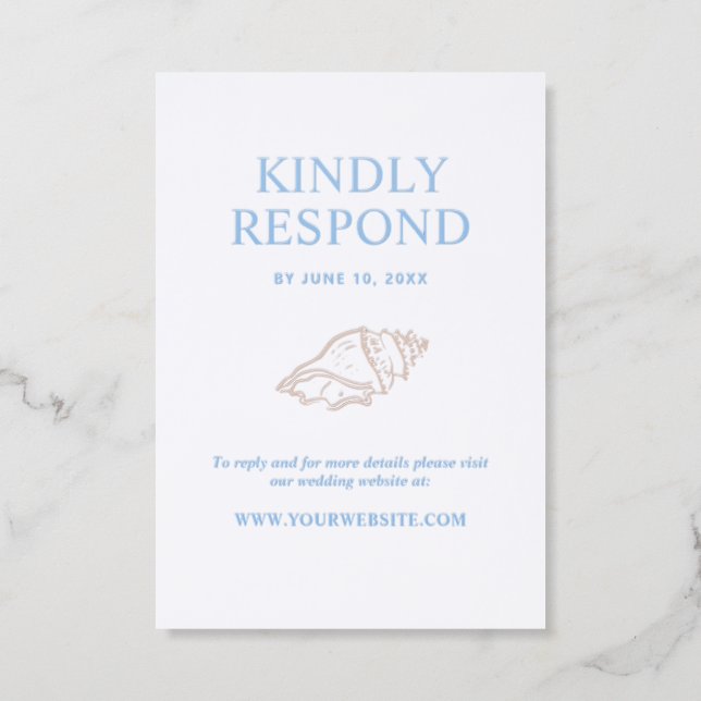 Coastal Seashell Wedding Letterpress RSVP Cards (Front)