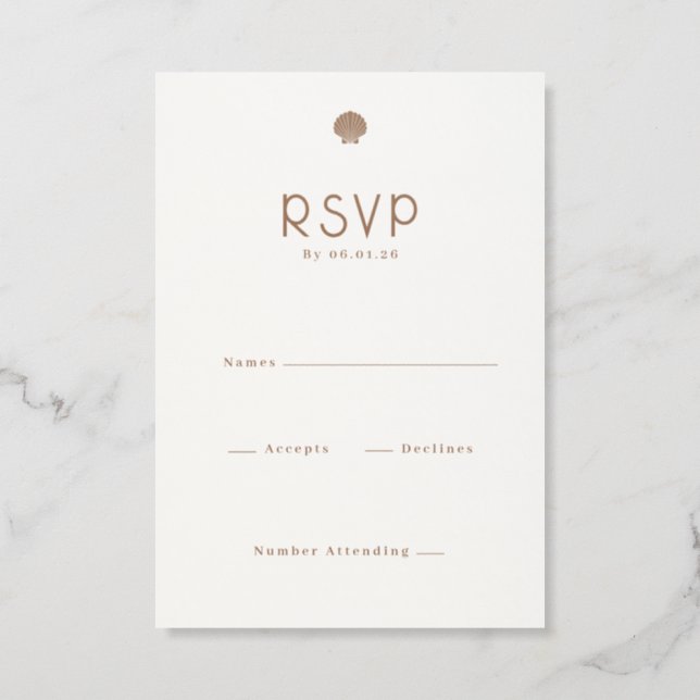 Coastal Seashell Wedding RSVP (Front)