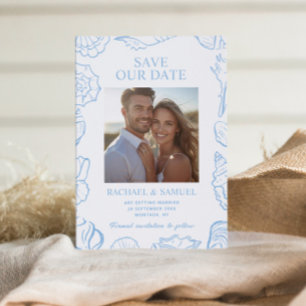 Coastal Seashell Wedding Save the Date Letterpress Photo Cards