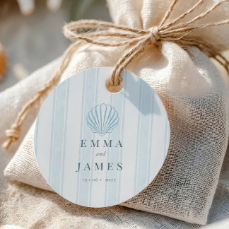 Coastal Seashell White Blue Wedding Favor Tags