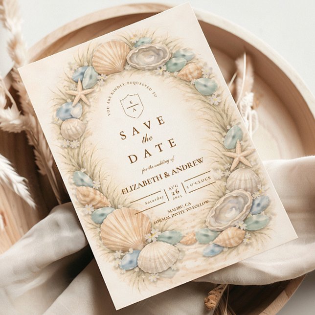 Coastal Seashell Wreath Wedding Save The Date (Creator Uploaded)