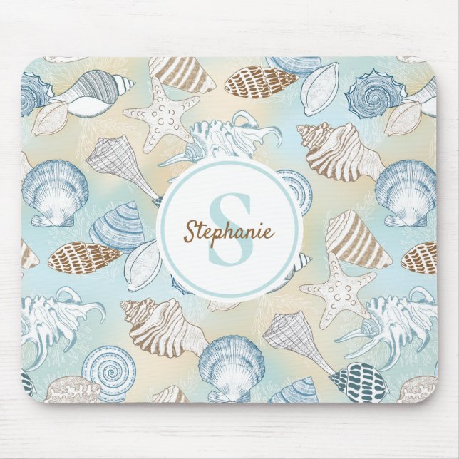 Coastal Seashells Monogram  Mouse Pad (Front)
