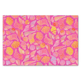Coastal Seashells on Pink Decoupage Tissue Paper