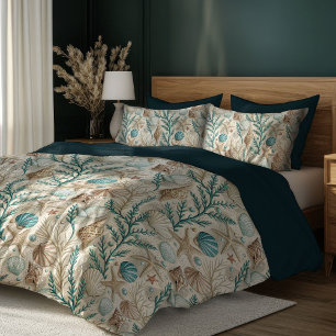 Coastal Seashells Sea stars pastel blue ivory Duvet Cover
