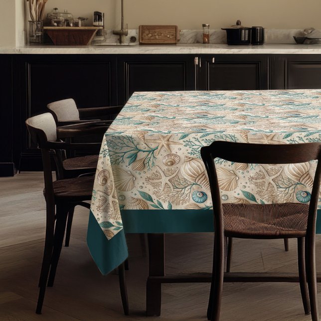 Coastal Seashells Sea stars pastel green ivory  Tablecloth (Coastal Seashells Sea stars pastel green ivory Tablecloth)