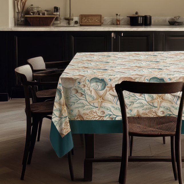 Coastal Seashells Sea stars pastel green ivory  Tablecloth (Coastal Seashells Sea stars pastel green ivory Tablecloth)