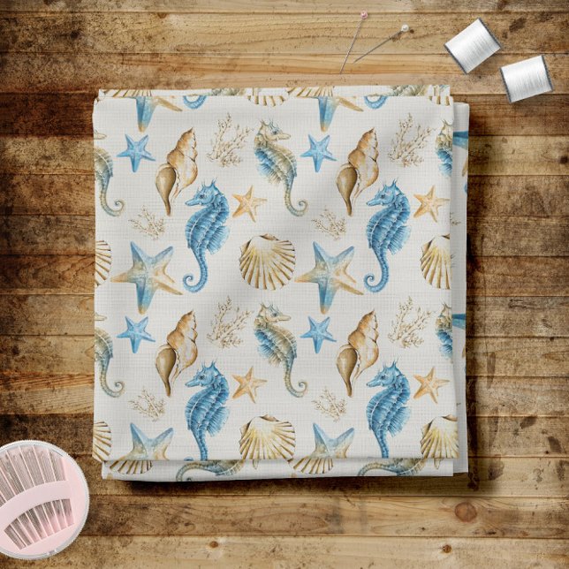 Coastal Seashells Seahorses and Starfish Pattern Fabric (Coastal Seashells Seahorses and Starfish Pattern Fabric -- Chose from 7 types of fabric!)
