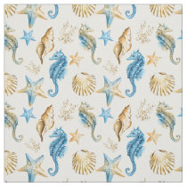 Coastal Seashells Seahorses and Starfish Pattern Fabric