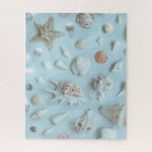 Coastal Seashells Starfish Beach Blue Jigsaw Puzzle