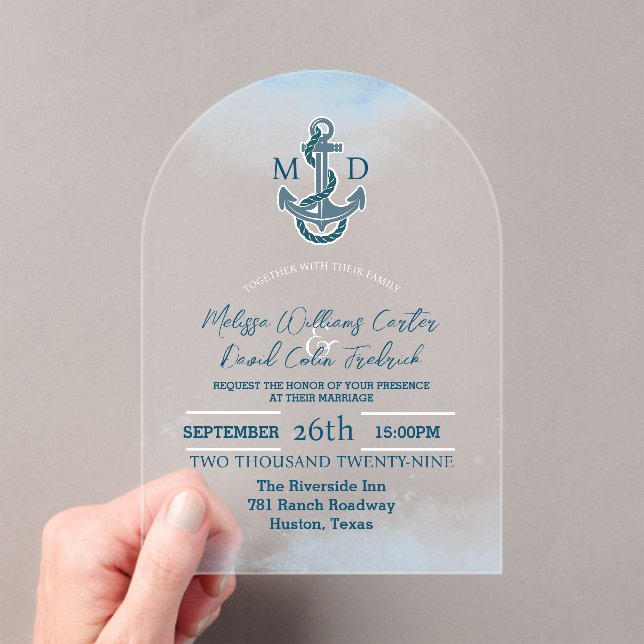 Coastal Seaside Beach Anchor Nautical Wedding  Acrylic Invitations (Insitu (Handheld))
