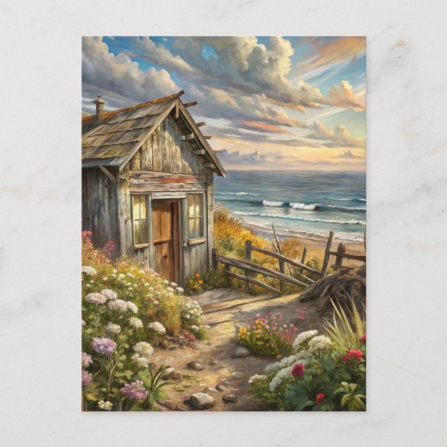Coastal Seaside Beach Cottage Flowers  Postcard (Front)