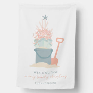Coastal Seaside Christmas Family Name House Flag