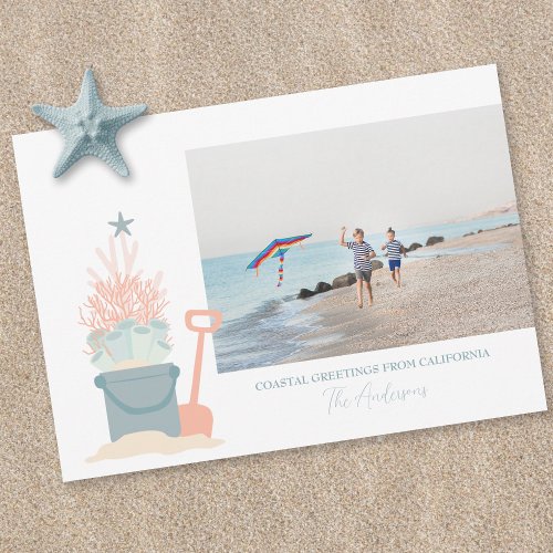 Coastal Seaside Christmas Photo Flat Card