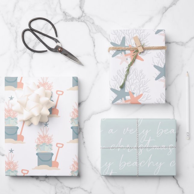Coastal Seaside Christmas Wrapping Paper Sheets (Front)