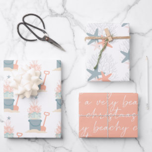 Coastal Seaside Christmas Wrapping Paper Sheets
