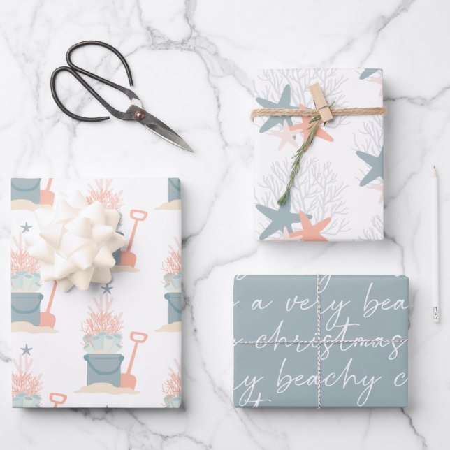 Coastal Seaside Christmas Wrapping Paper Sheets (Front)