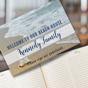 Coastal Seaside Family Beach House Blue Welcome   Guest Book