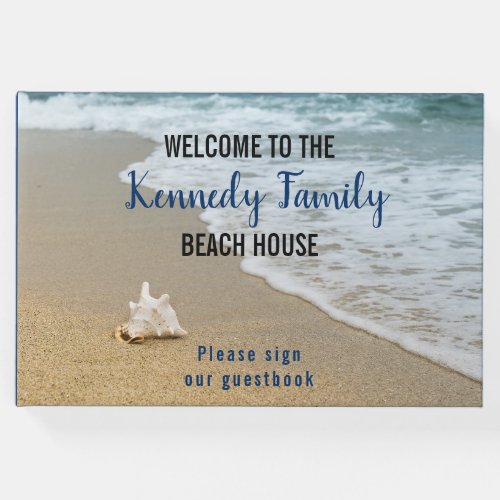 Coastal Seaside Family Beach House Blue Welcome   Guest Book