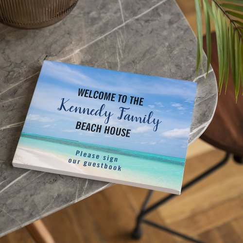 Coastal Seaside Family Name Beach House Welcome   Guest Book