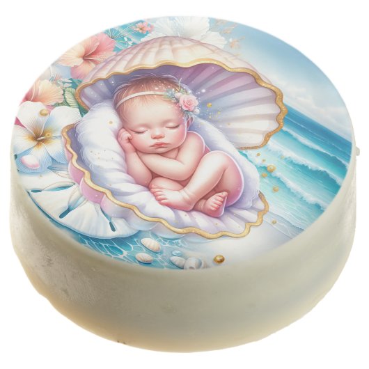 Coastal Seaside Girl's Baby Shower Ocean Themed Chocolate Covered Oreo (Angled)