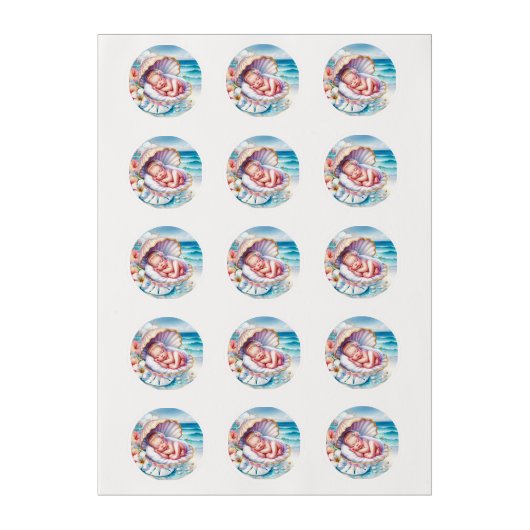 Coastal Seaside Girl's Baby Shower Ocean Themed  Edible Frosting Rounds (Sheet)