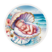Coastal Seaside Girl's Baby Shower Ocean Themed  Edible Frosting Rounds (Front)