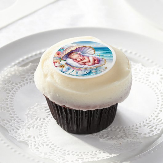 Coastal Seaside Girl's Baby Shower Ocean Themed  Edible Frosting Rounds (Cupcake)