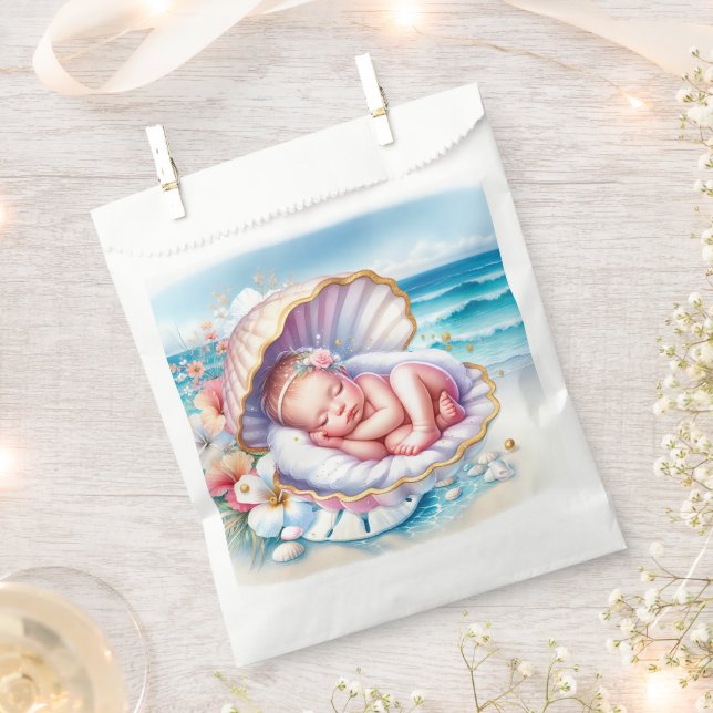 Coastal Seaside Girl's Baby Shower Ocean Themed  Favor Bag (Clipped)