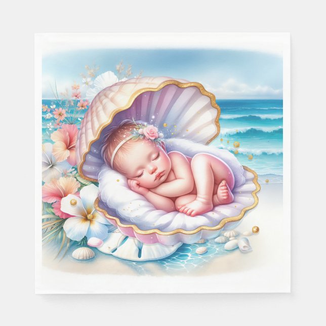 Coastal Seaside Girl's Baby Shower Ocean Themed  Napkins (Front)