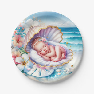 Coastal Seaside Girl's Baby Shower Ocean Themed  Paper Plates