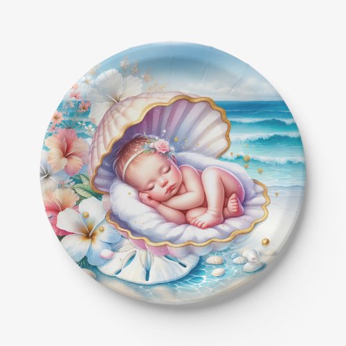 Coastal Seaside Girls Baby Shower Ocean Themed  Paper Plates