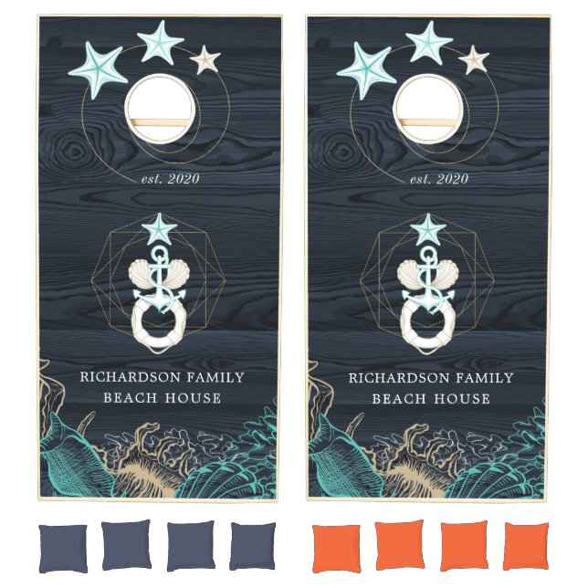 coastal seaside turquoise monogram cornhole set (Set)