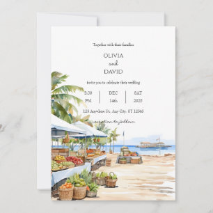 Coastal Seaside Village Market Sea View Wedding Invitation