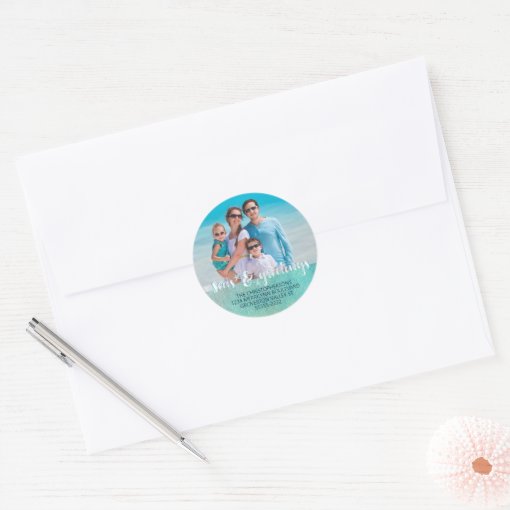 Coastal SEAsons GREETINGS Photo Return Address Classic Round Sticker