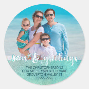 Coastal SEAsons GREETINGS Photo Return Address Classic Round Sticker