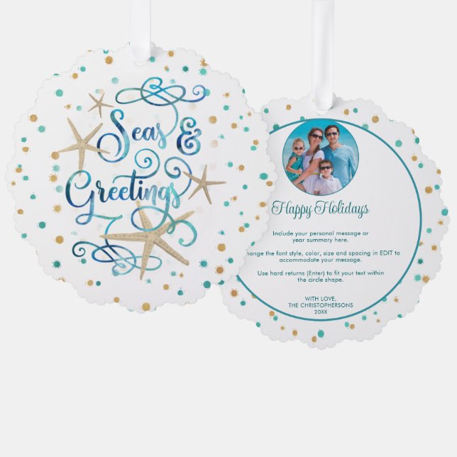 Coastal SEAsons Greetings Photo Year Summary Ornament Card (Front/Back)